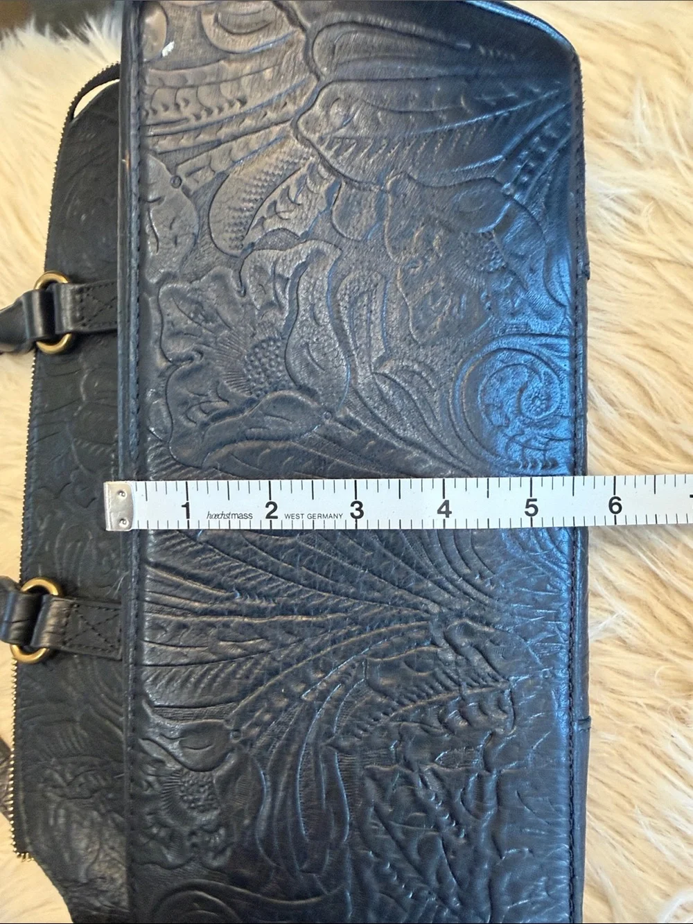American Leather Co. Embossed Black Leather Satchel with Removable Strap